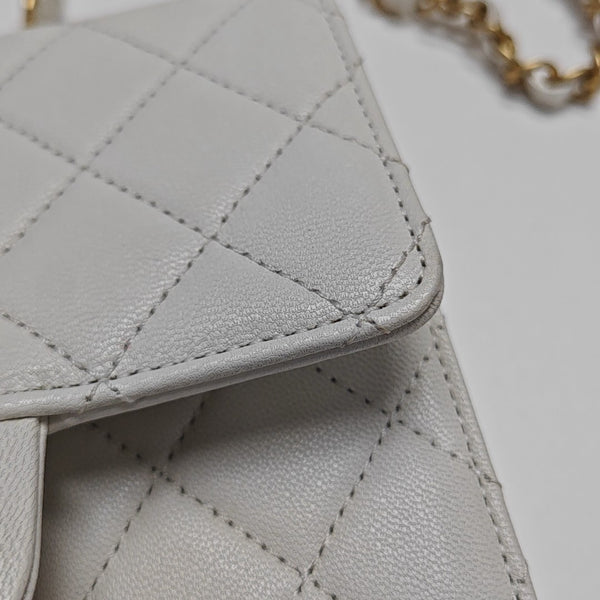 CLASSIC VERTICAL PEARL Small Quilted Lambskin White