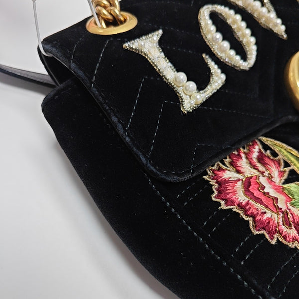 GG Marmont Large Quilted Velvet Black