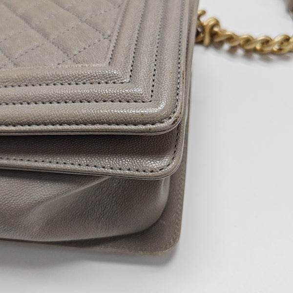 BOY CHANEL Medium Quilted Grained Calfskin Gray