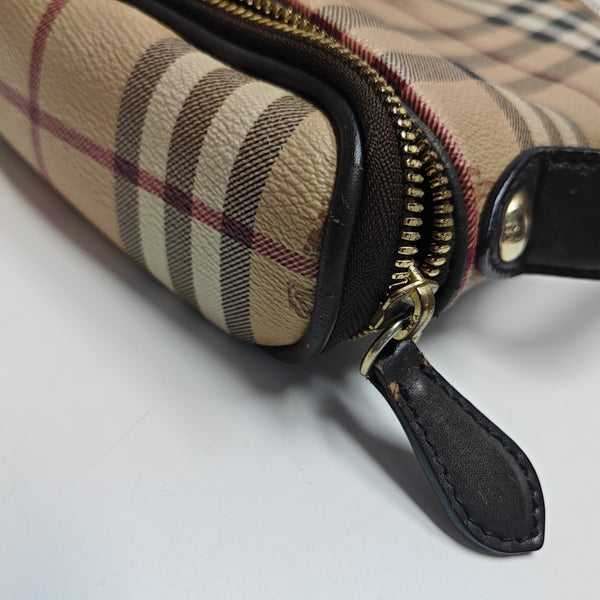 Bolso de lona revestida con asa superior beige