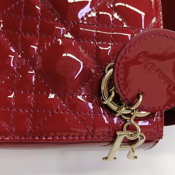 Lady Dior Mini Cannage Patent Leather Red