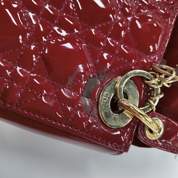 Lady Dior Mini Cannage Patent Calfskin Red