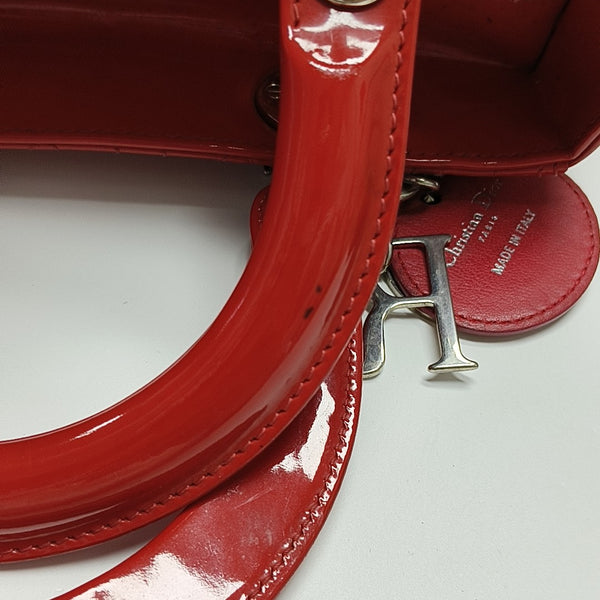 Lady Dior Medium Cannage Patent Leather Red