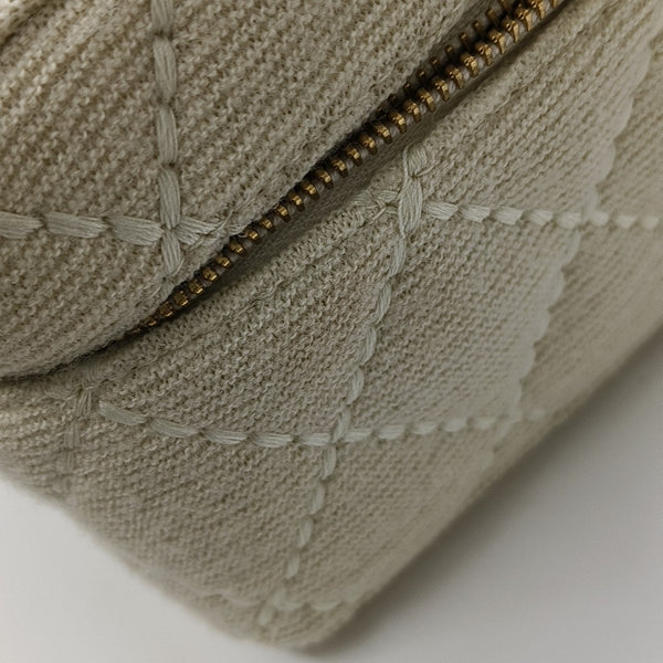 Quilted Fabric Top Handle Bag Beige