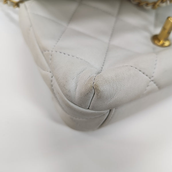 Quilted Lambskin Shoulder Bag White