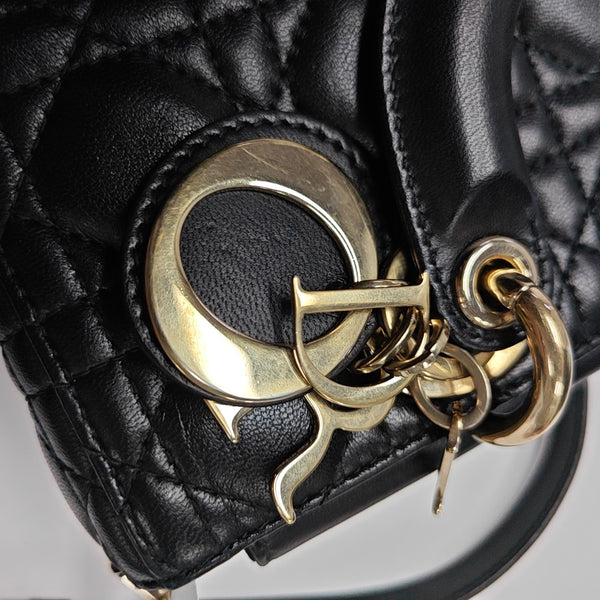 Lady D-Joy Small Quilted Lambskin Black