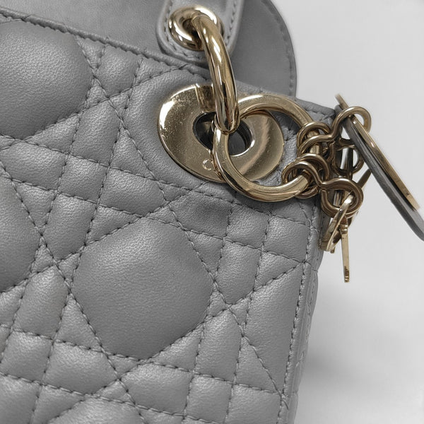 Lady Dior Mini Cannage Lambskin Gray