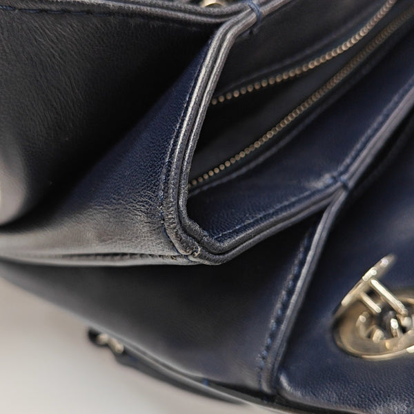 Quilted Patent Leather Top Handle Bag Blue