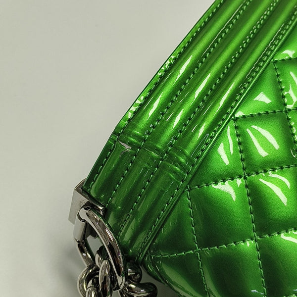 BOY CHANEL Medium Quilted Patent Leather Green