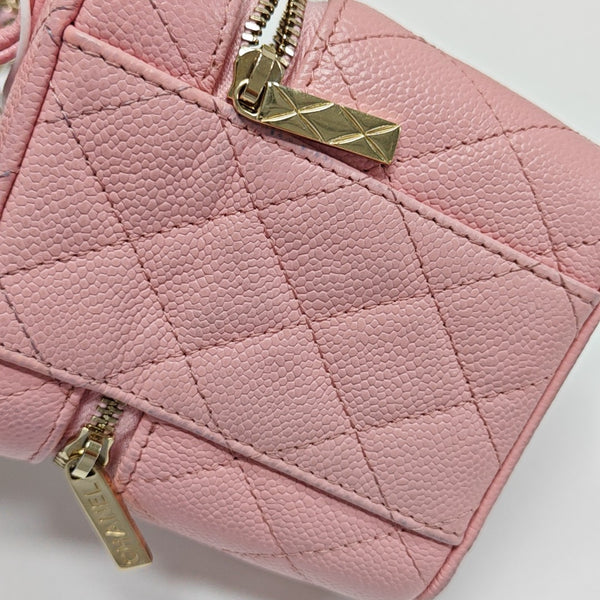 VANITY CASE Mini Quilted Grained Calfskin Pink