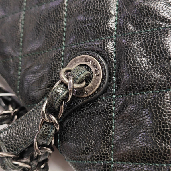 Quilted Grained Calfskin Shoulder Bag Green