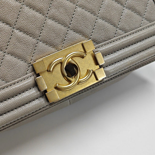 BOY CHANEL Medium Quilted Grained Calfskin Gray