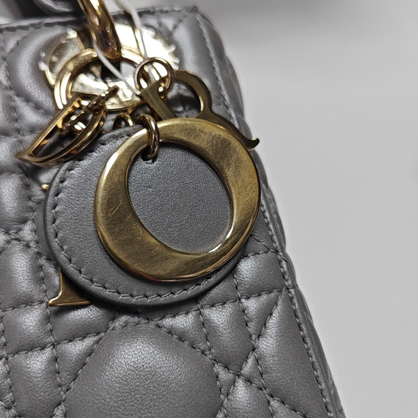 Lady Dior Mini Cannage Lambskin Gray