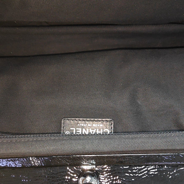 Quilted Patent Leather Shoulder Bag Black