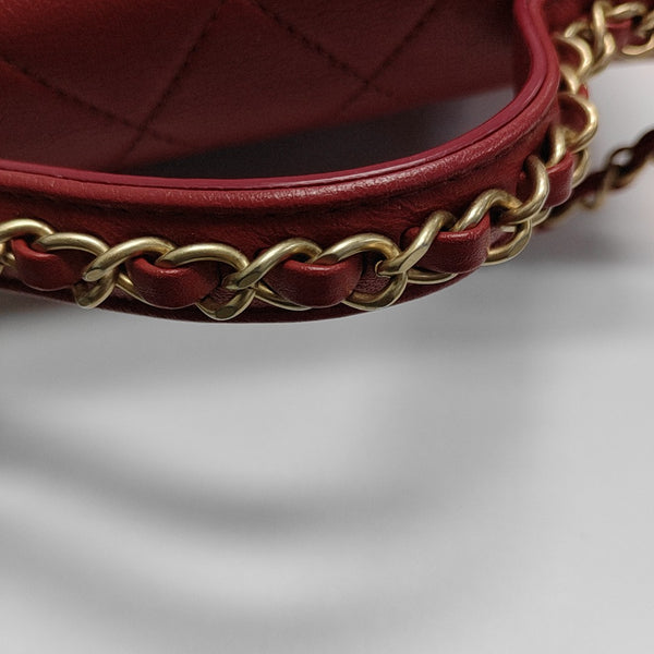CHAIN INFINITY TOP HANDLE Medium Quilted Lambskin Red