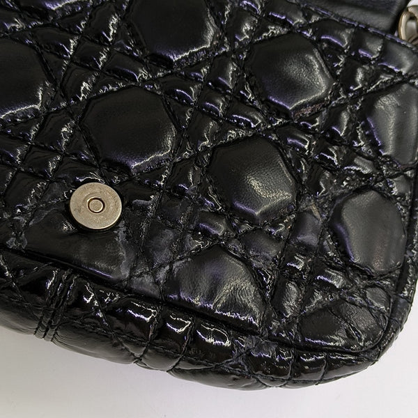 Cannage Patent Leather Shoulder Bag Black