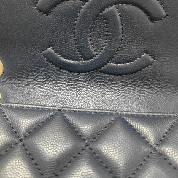Quilted Grained Calfskin Shoulder Bag Medium Blue