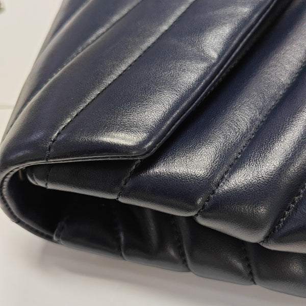 LOULOU Small Chevron Calfskin Blue