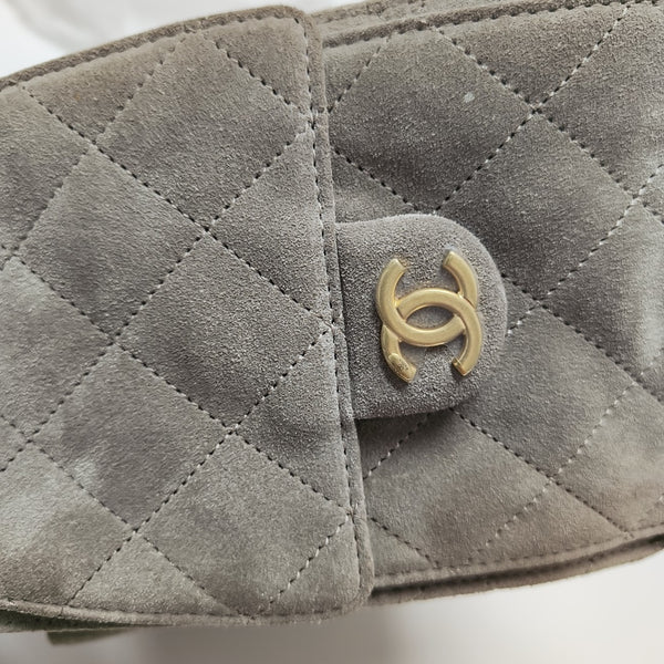 CHANEL 25 Small Quilted Suede Gray