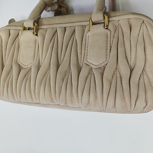 Arcadie Matelassé Small Quilted Suede Pink