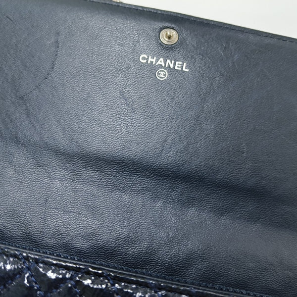 Chevron Patent Leather Wallet Blue
