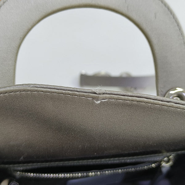 Lady Dior Mini Cannage Silk Satin Gray