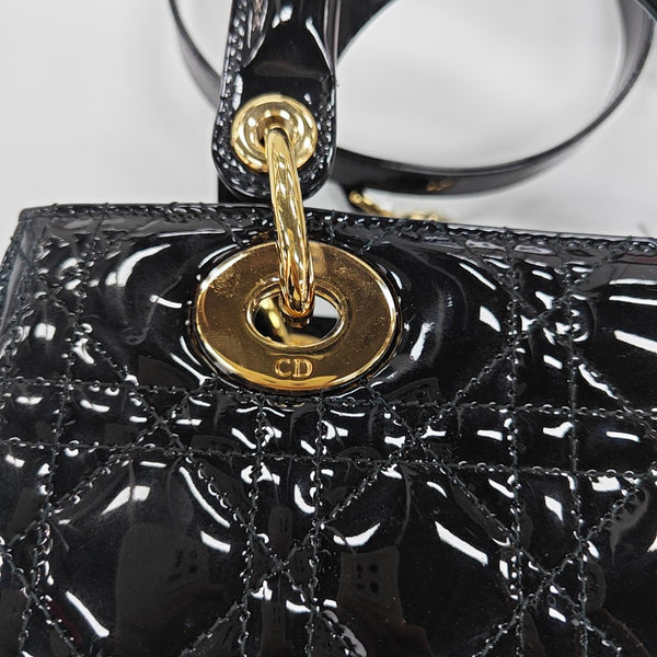 Lady Dior Medium Cannage Patent Leather Black