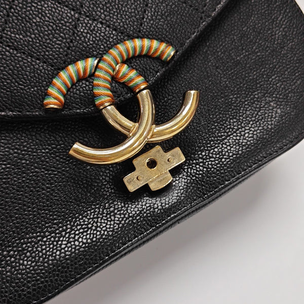 Quilted Grained Calfskin Shoulder Bag Black