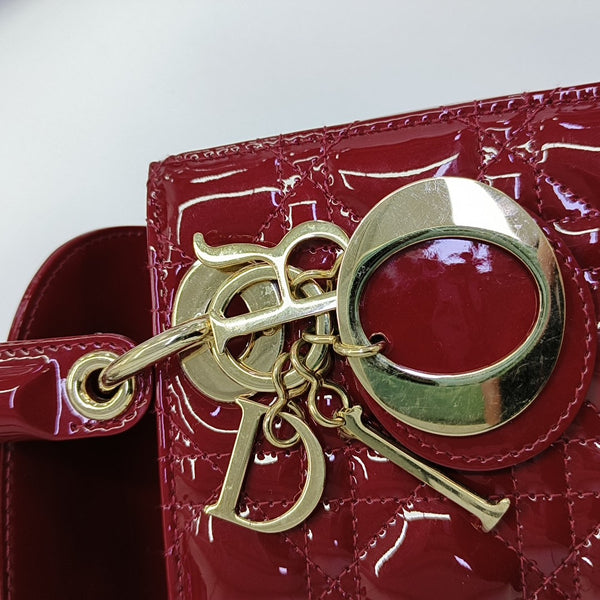 Lady Dior Small Cannage Patent Leather Red