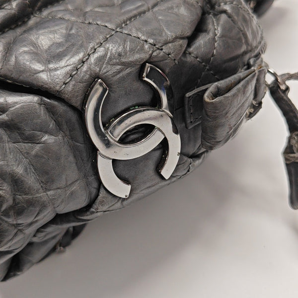 Quilted Calfskin Top Handle Bag Gray
