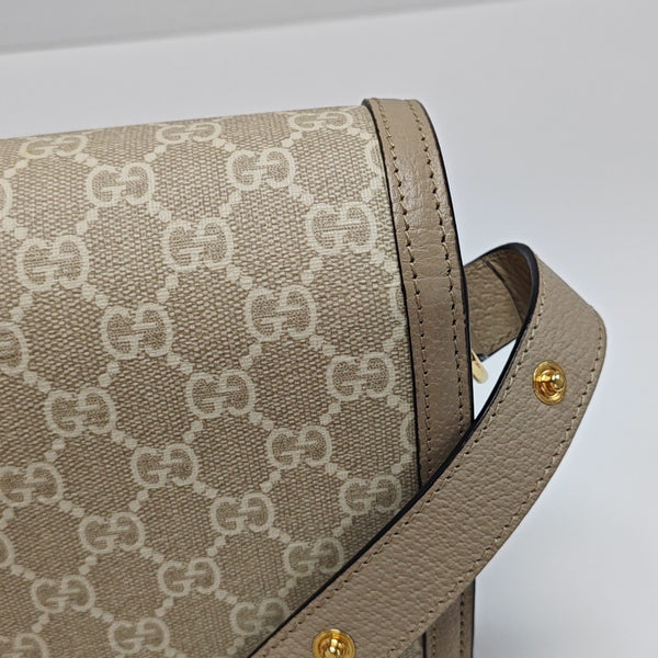 Horsebit 1955 Small Monogram Coated Canvas Beige