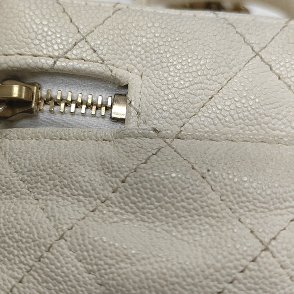 Quilted Grained Calfskin Shoulder Bag Mini White