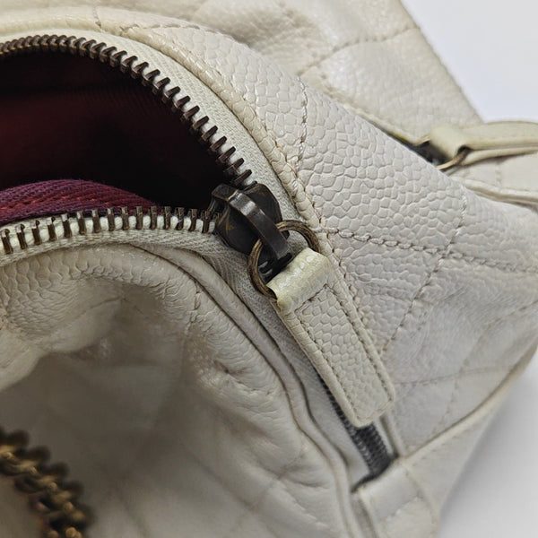 Quilted Grained Calfskin Shoulder Bag White