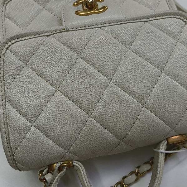 Quilted Grained Calfskin Shoulder Bag Small White