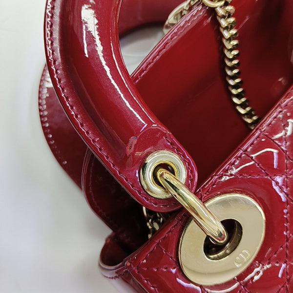 Lady Dior Mini Cannage Patent Leather Red