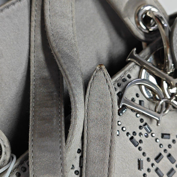 Lady Dior Mini Cannage Silk Satin Gray