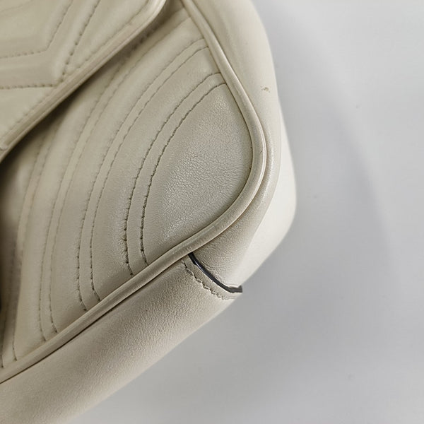 GG Marmont Small Quilted Calfskin White