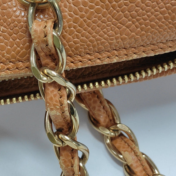 Quilted Grained Calfskin Shoulder Bag Orange