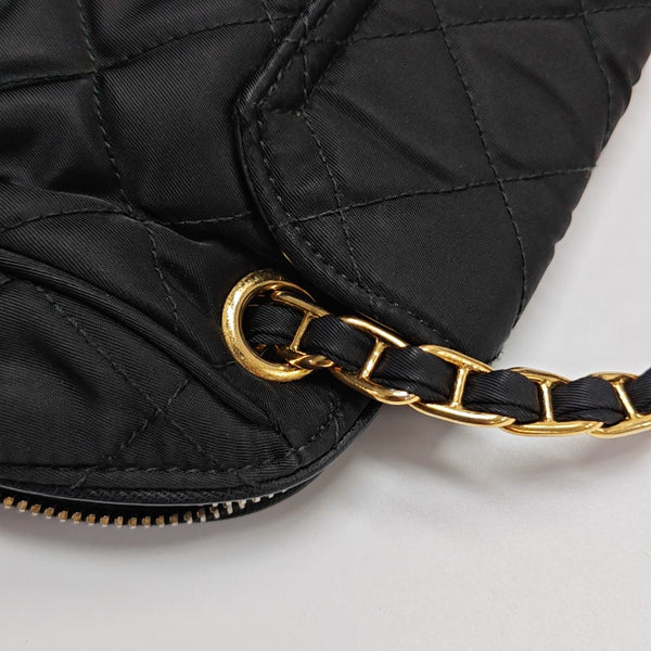 Quilted Nylon Shoulder Bag Black