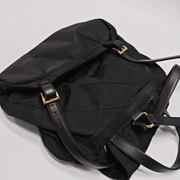Quilted Nylon Backpack Black