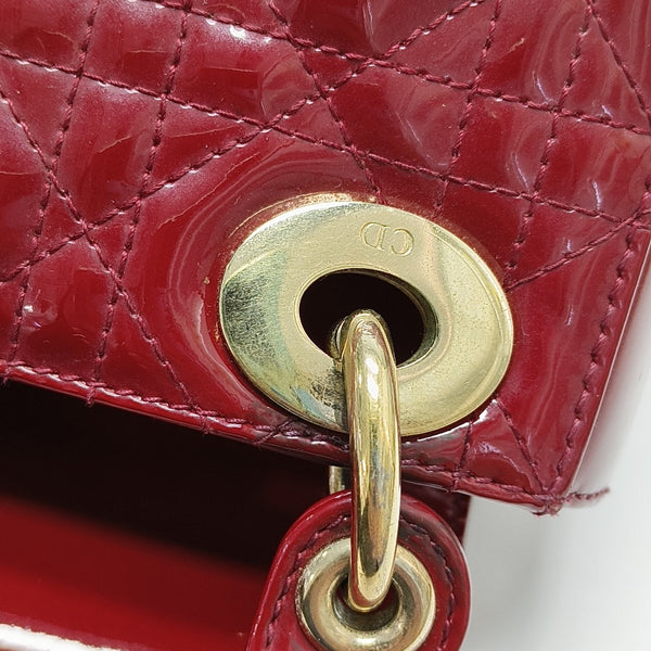 Lady Dior Mini Cannage Patent Calfskin Red