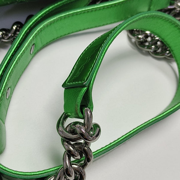 BOY CHANEL Medium Quilted Patent Leather Green