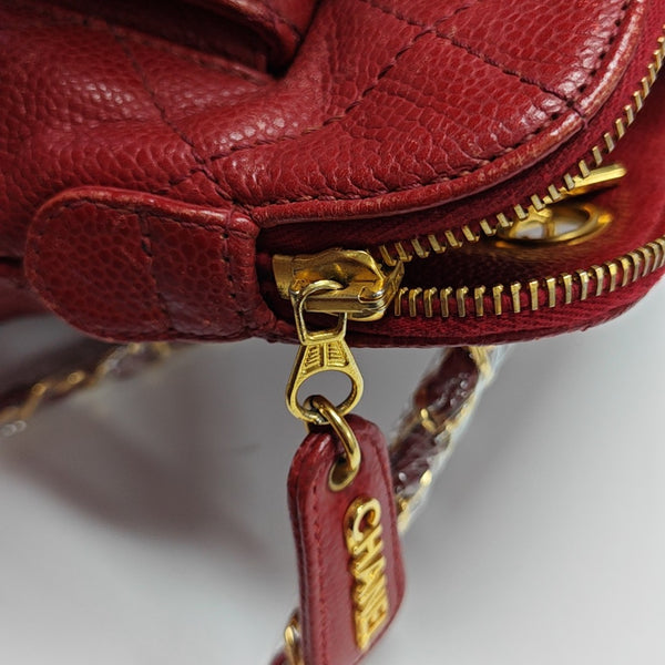 VINTAGE CC LOGO Quilted Grained Calfskin Red