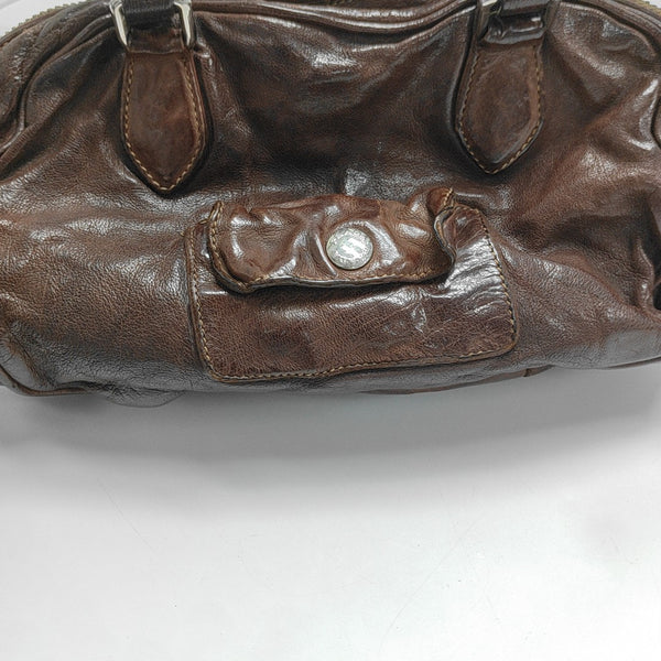 Leather Top Handle Bag Brown