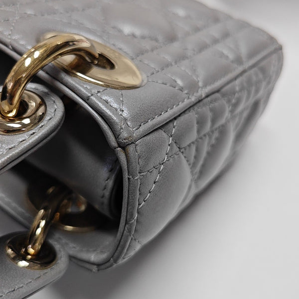 Lady Dior Mini Cannage Lambskin Gray