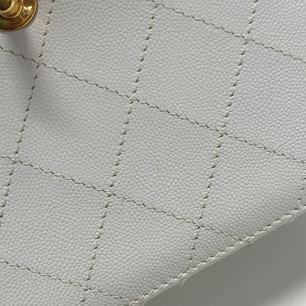 Quilted Grained Calfskin Top Handle Bag White
