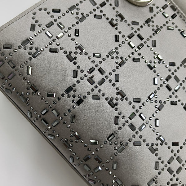 Lady Dior Mini Cannage Silk Satin Gray