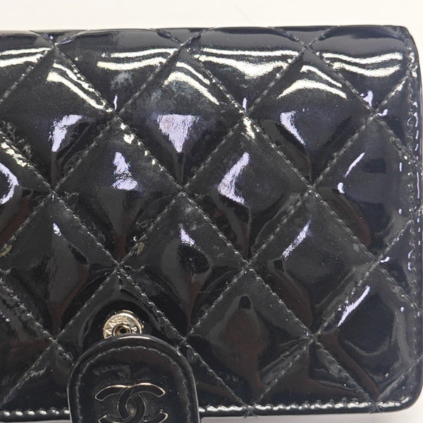 Quilted Patent Leather Wallet Black