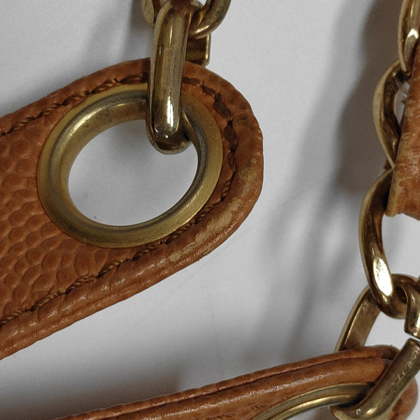 Quilted Grained Calfskin Shoulder Bag Orange