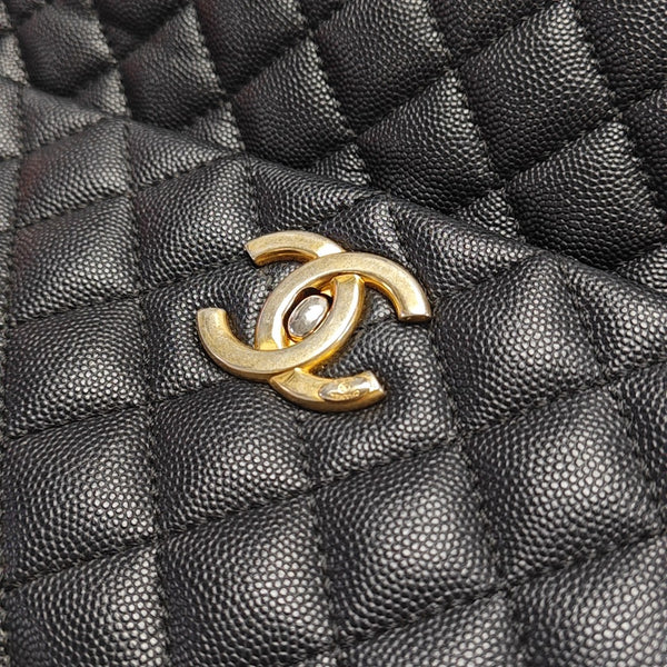 COCO HANDLE Large Quilted Grained Calfskin Black